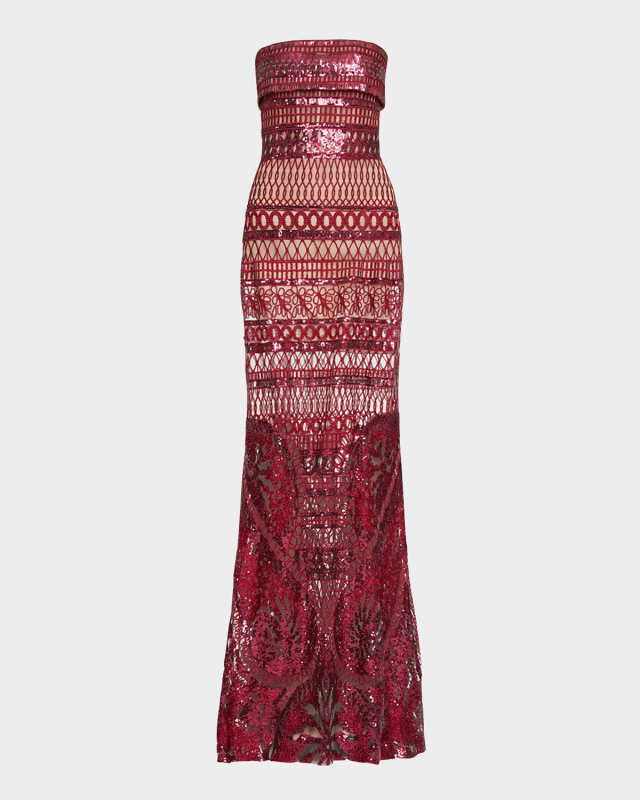 Strapless Embroidered Tulle Gown